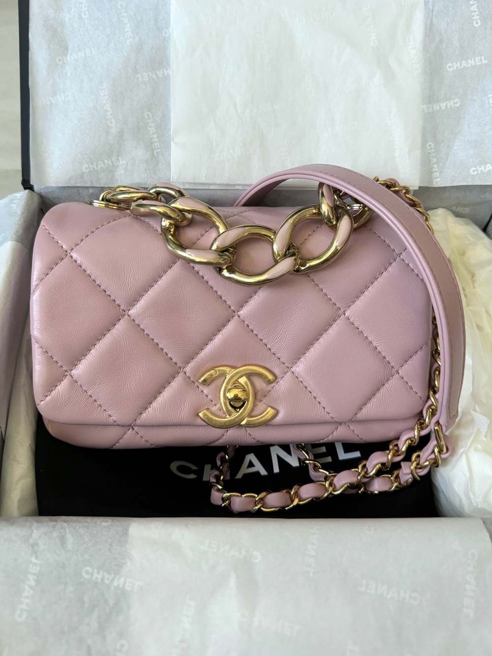Chanel Pink Mini Color Match Flap Bag - Gold Hardware, Chain Detail, CC Logo